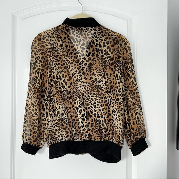 See You Monday Brown and Black Leopard Print Sheer Bomber Jacket XS S - Picture 7 of 7